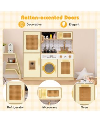 Kids Wooden Kitchen Playset with Lights, Sounds, and Storage Shelves