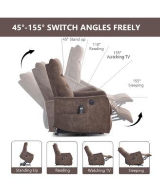 Chenille Single Motor Power Lift Recliner Chair with Massage and Heavy Duty Motion Mechanism and One USB for Charging