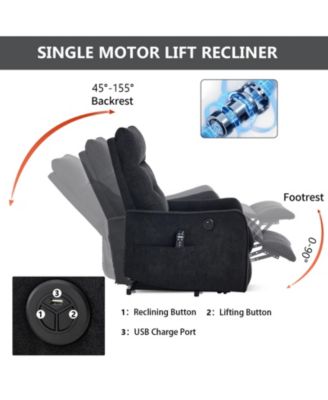 Chenille Single Motor Power Lift Recliner Chair with Massage and Heavy Duty Motion Mechanism and One USB for Charging