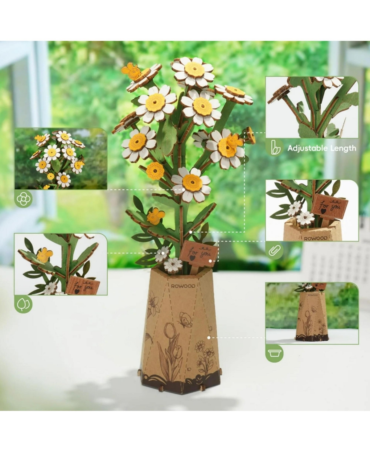 Robotime 3D Puzzle, Chamomile Diy Model Building with Exquisite Accessories, Kits Artifical Flower Toys for Girls Adults