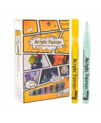 24 Colors Markers Pens Set, Nail Art Graffiti Pens, Fineliner Paint Pens for Rocks, Glass, Drawing, Fabric, Wood and DIY Crafts