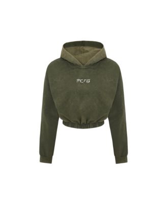 Women's Acid-Washed Cropped Cotton-Blend Pullover Hoodie