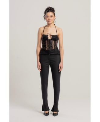 Women's Striped Zip Detail Skinny Flare Pants