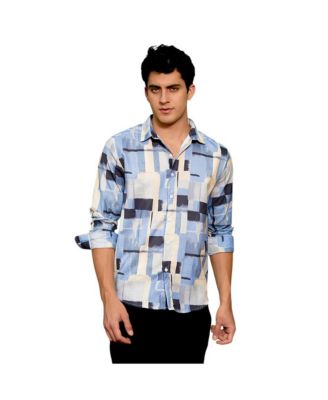 Men's Powder Blue & Pale Yellow Cubic-Overlap Shirt
