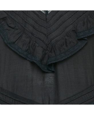 Women's Black Lace Trim Rilli Cotton Asymmetric Midi Dress