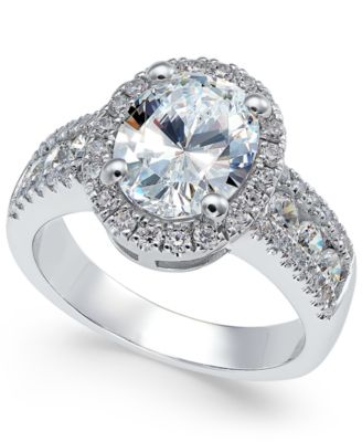 Arabella - Swarovski Zirconia Oval Halo Ring in Sterling Silver