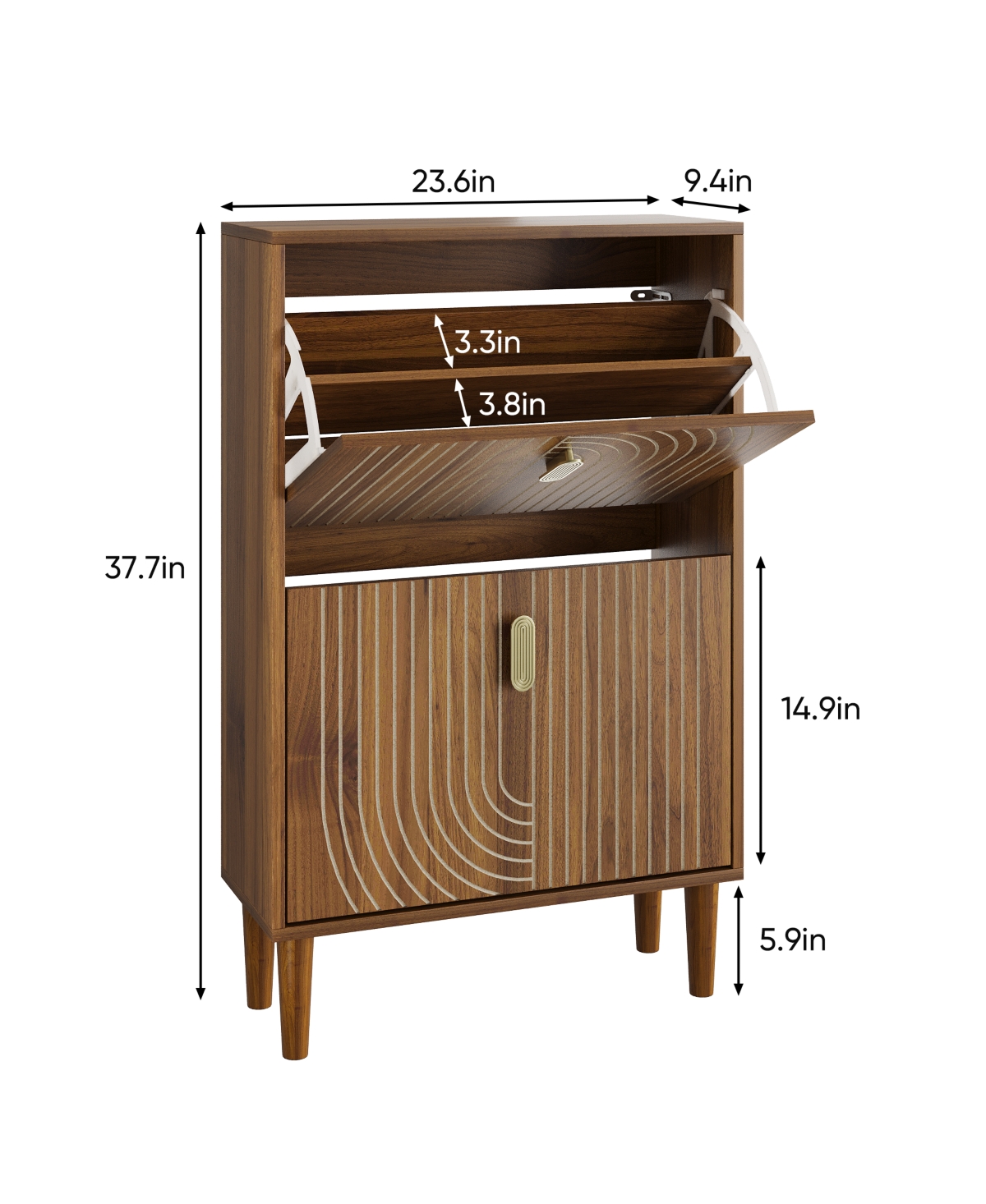 sumyeg Modern Storage Cabinet With Shoe Cabinet with 2 Gold Flip Drawers