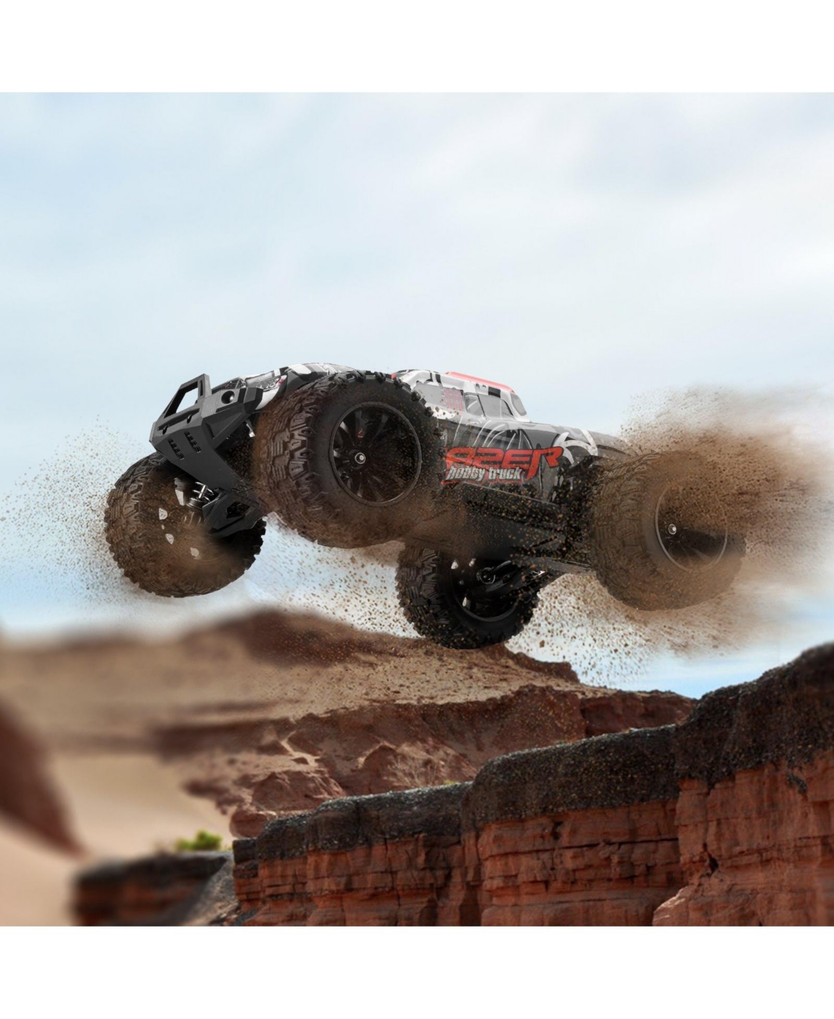 Mecale Remote Control Car, 1:14 4WD Off-Road Monster Truck 38 km/h, Wheelie Stunt Rc Car with 2 Batteries, Racing Gift for Kids 8