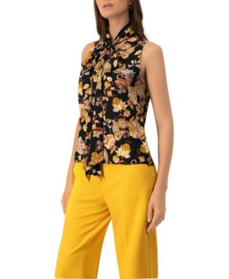 Women's V-Neck Sleeveless Blouse with Neck Ties