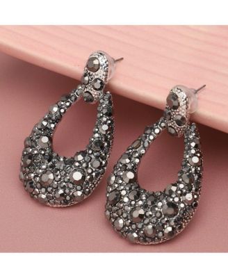 Women's Silver  Embellished Cluster Teardrop Earrings