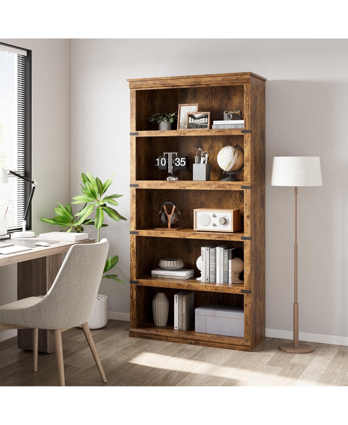 Gaomon 5 Tier Bookcase, Farmhouse Book Shelf
