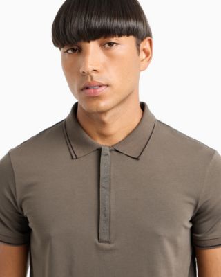 Men's Short Sleeve Logo-Placket Stretch Polo Shirt