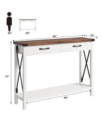 Console Table with 2 Drawers, Farmhouse Sofa Table with Storage Shelf, Accent Wood Entryway Table for Living Room, Hallway