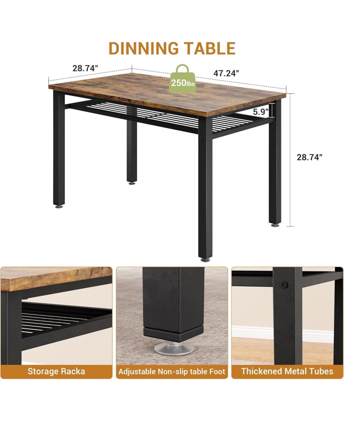 Gaomon Modern Kitchen Table Chairs Set Dining Table Set for 4 with Bench and Chairs,Kitchen Table Set with Storage Rack&Metal Frame