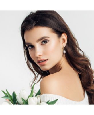 2. Cubic Zirconia Crystal Halo Teardrop Solitaire CZ Lever Back Earrings Plated Alloy