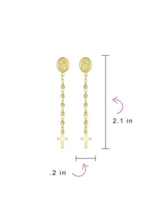 Religious Medallion Long Chain Dangle Angel & Cross Earrings Gold Plated