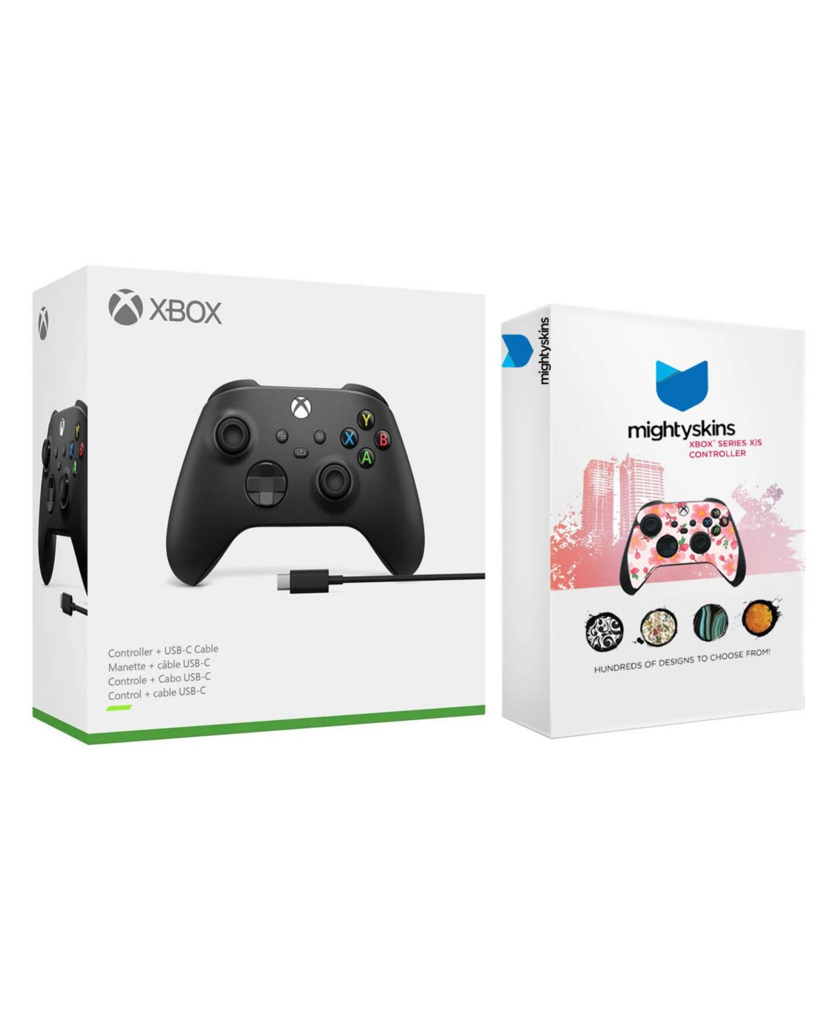Microsoft Xbox Wireless Controller + Usb-c Cable with MightySkins Custom Skin Code Bundle - Carbon Black