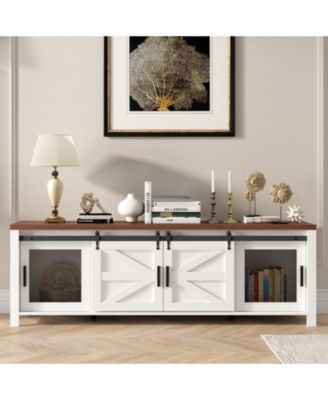 Farmhouse Industrial TV Stand for 55/60/65 Inch TV - Sliding Barn Door