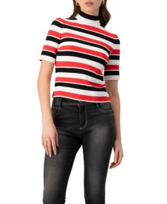 Women's Striped Mock-Neck Knit Top