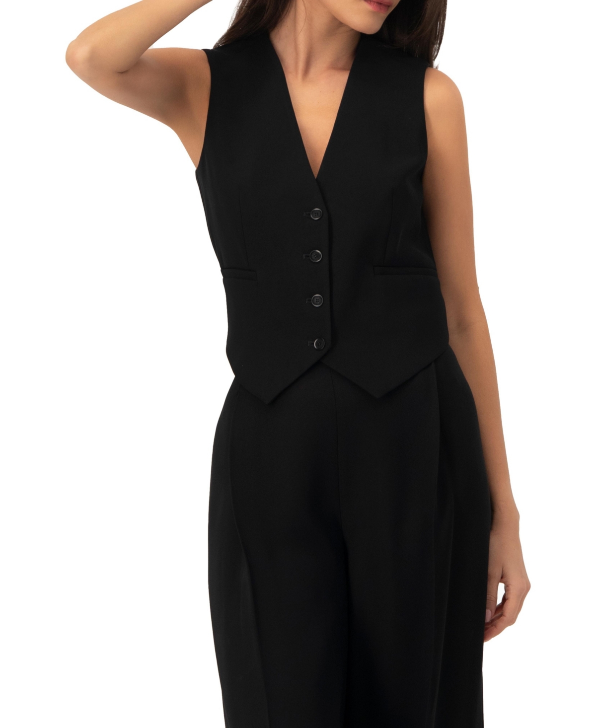 Ivonne Women's Tailored Sleeveless Vest with Button Closure