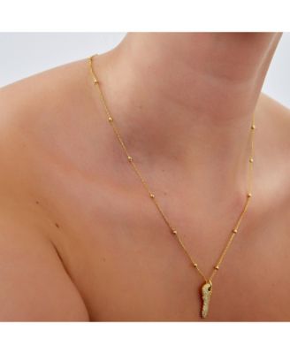 Key Pendant Necklace With Beaded Chain Sterling Silver