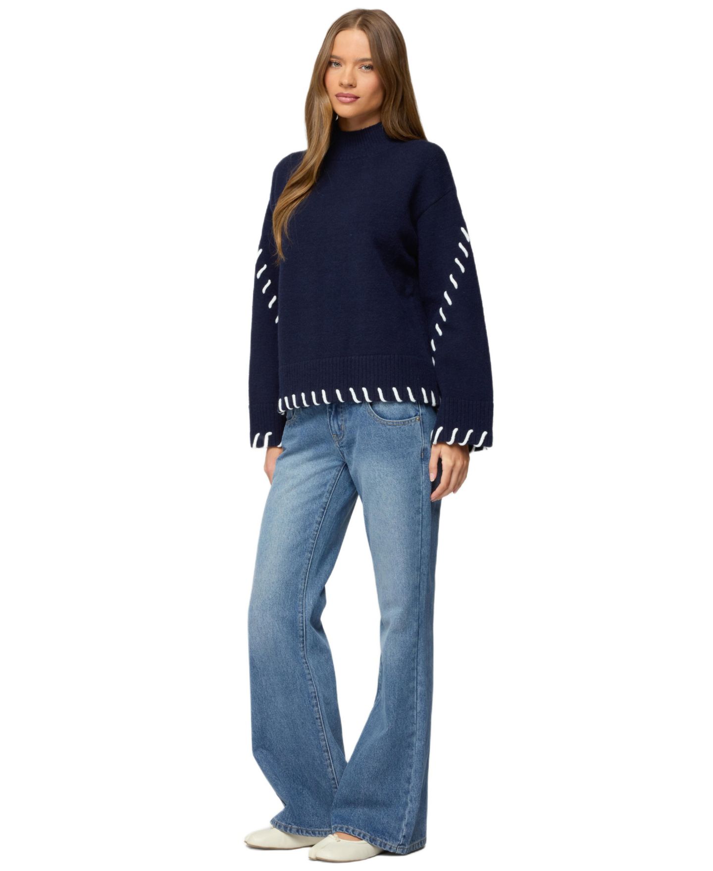 Женский свитер Edikted Indah Contrast Stitch Oversized Sweater, цвет: Тёмно-синий — фото 3