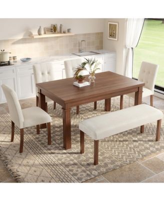 6-Piece Modern Dining Set with Rectangle Kitchen Table 4 Upholstered Chairs and Bench