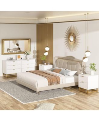 2 Drawer Dresser, Modern Small Nightstand with Gold Handles, Wood Storage Cabinet for Bedroom, Nursery, Entryway