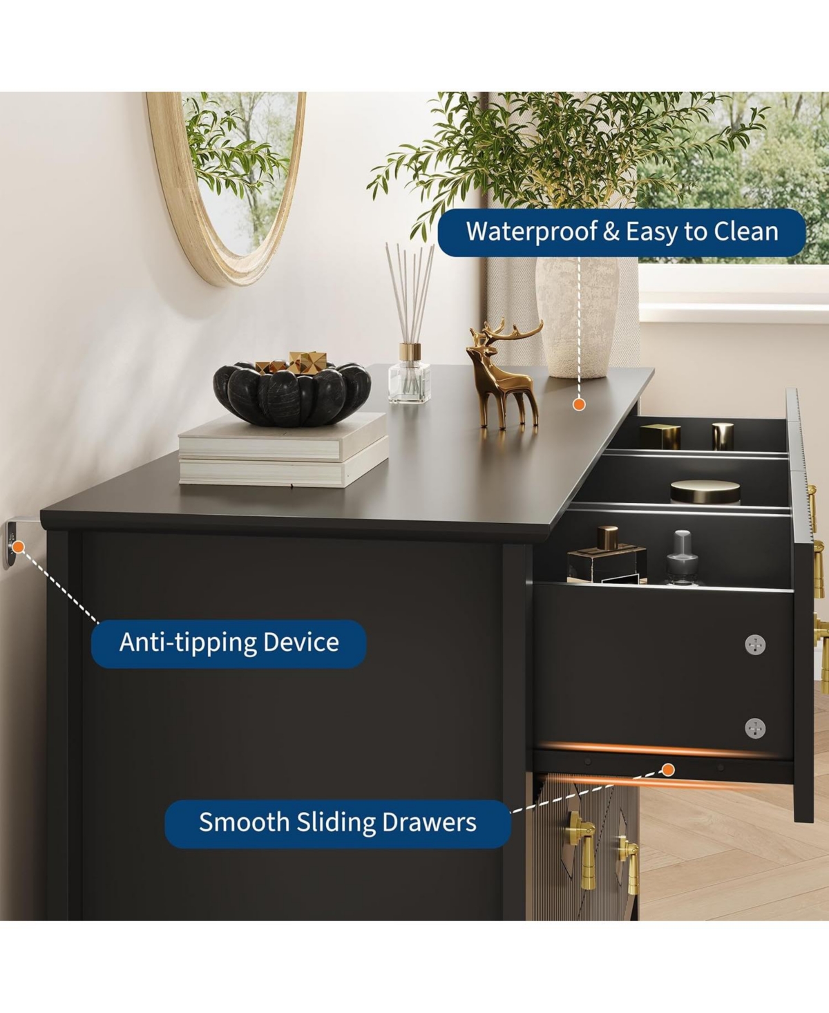 Gaomon Fluted Dresser 54" Wide, 7-Drawer Modern Wood Chest for Bedroom, Stylish Storage Organizer Cabinet