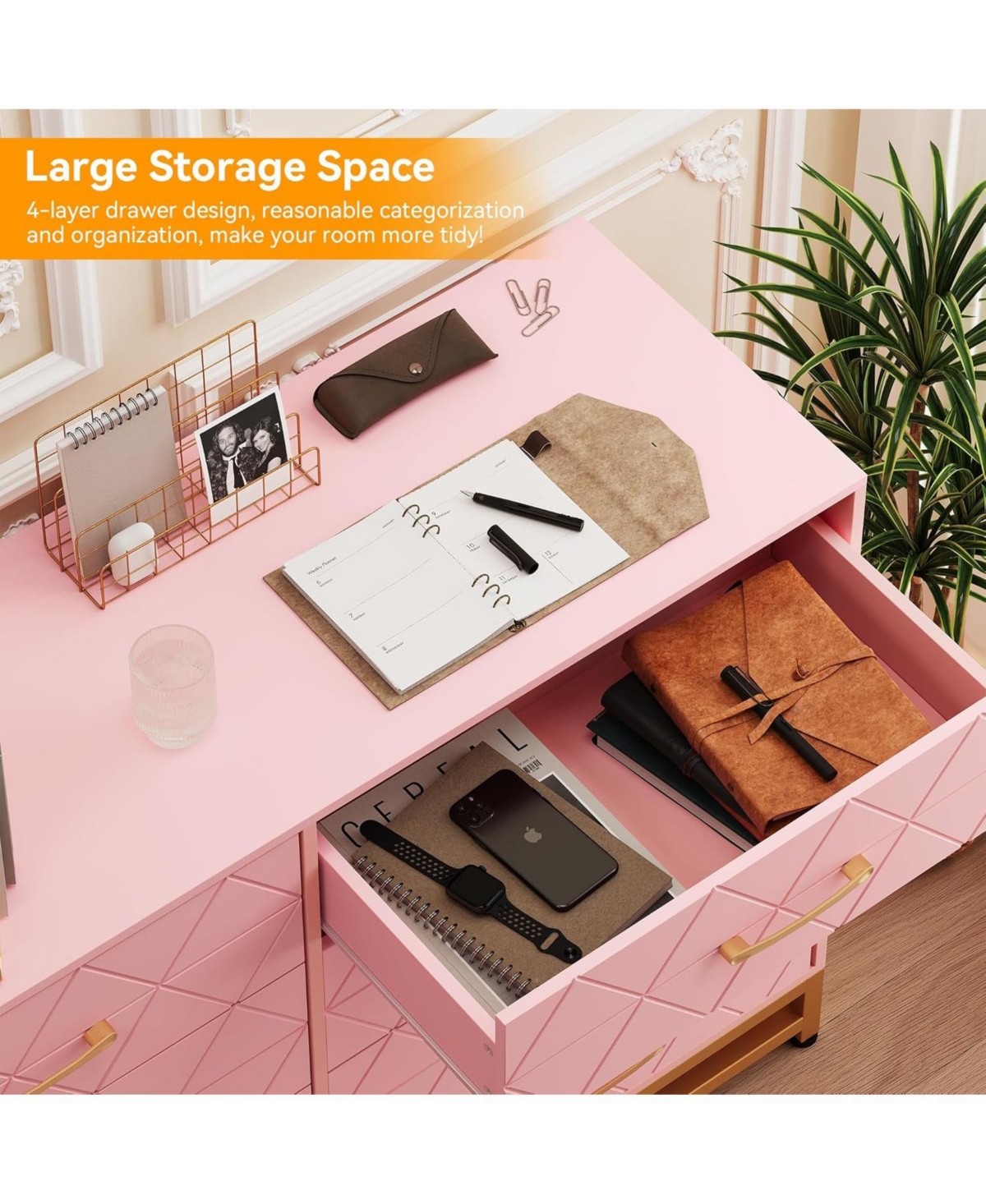 Pink 8-Drawer Dresser for Bedroom & Closet | Garvee Tall Chest with Soft-Close Glides, Anti-Tip Kit