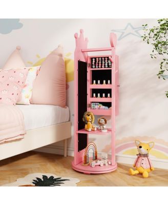 Kids Vanity Set Princess Makeup Dressing Table &Chair Set w/ Coat Rack