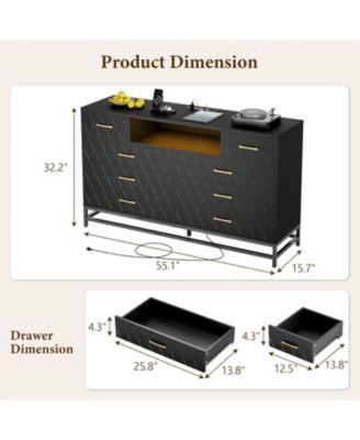 8 Drawer Wood Dresser for Bedroom, Wooden Dresser with LED Light