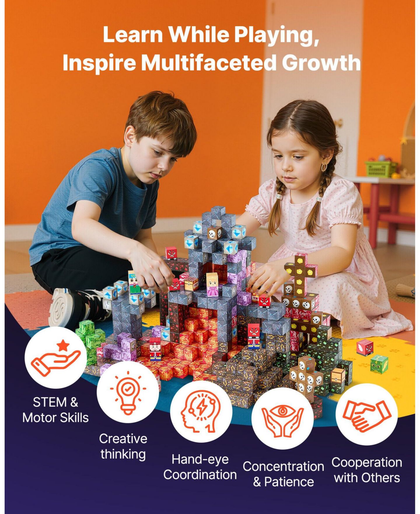 Детский конструктор SUGIFT Dark Castle Double-Sided Magnetic Stem Building Set, 100-Piece, Ages 3+, цвет: Красный — фото 7