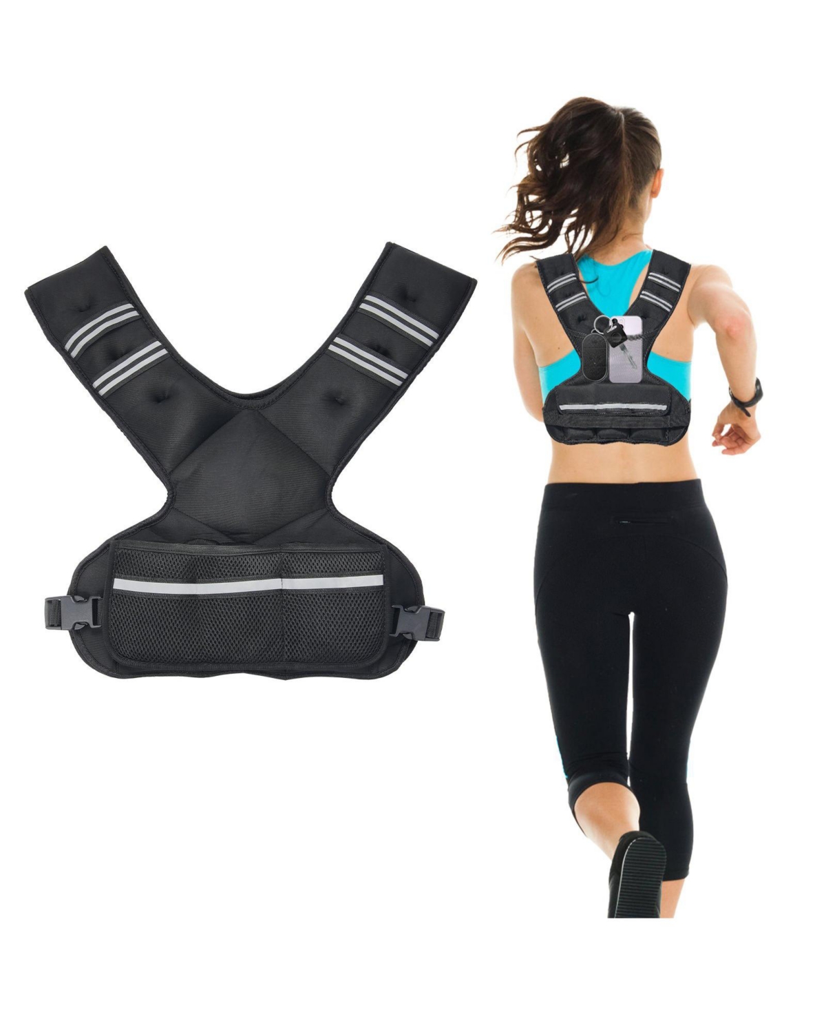 Mecale Adjustable Weighted Vest, 20–32 lb Vest with Ironsand Weights and Reflective Stripe for Strength Training