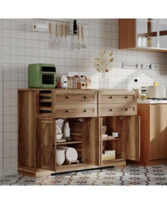 Modern Farmhouse Buffet Cabinet with Storage, Wood Large Sideboard Storage Cabinet with 4 Doors & 4 Drawers Coffee Bar.