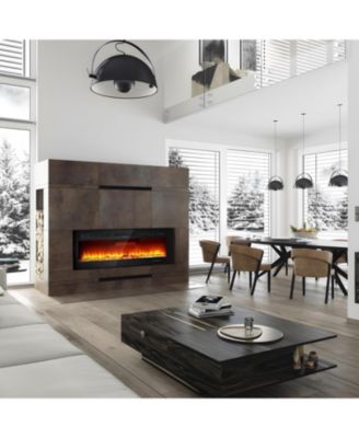60" In-Wall Electric Fireplace, 12 Flame Colors, 900/1800W Heater, Timer, Adjustable Brightness, Log & Crystals