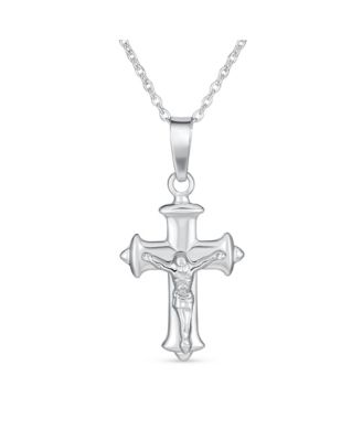 Classic Set of 2 Jesus Medallion and Crucifix Cross Pendant Necklace Sterling Silver with 18 Inch Chain