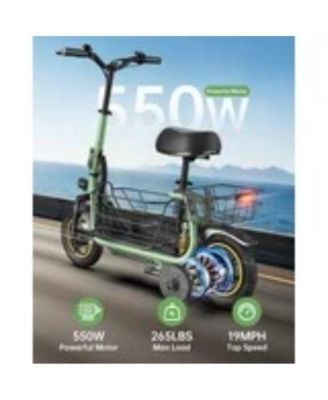 550W Electric Scooter with Seat for Adult, 12 inch Commuter Electric Scooter with Dual Shock Absorbers and Double Baskets