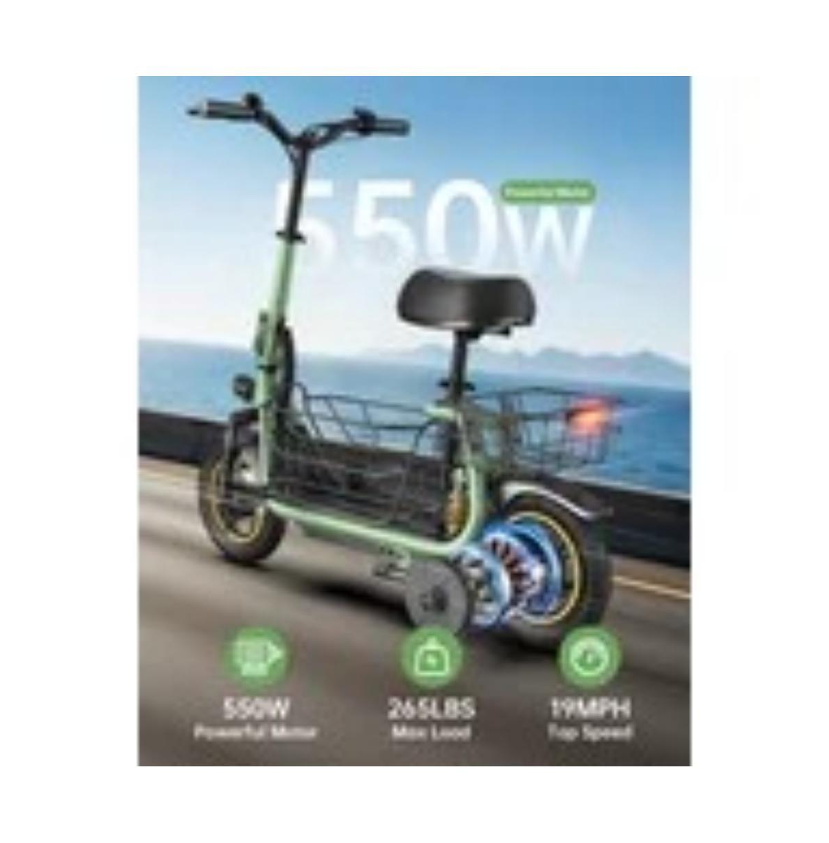Everyfun 550W Electric Scooter with Seat for Adult, 12 inch Commuter Electric Scooter with Dual Shock Absorbers and Double Baskets