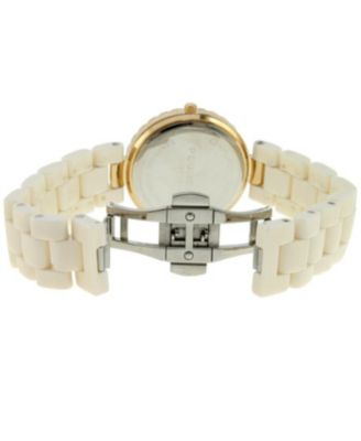 Women's 36mm White Ceramic Watch with Gold Crystal Bezel
