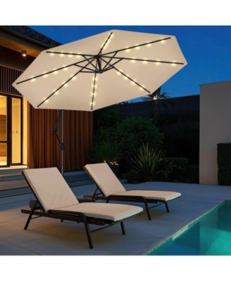 Offset Patio Umbrella with Base and 32 LED Lights