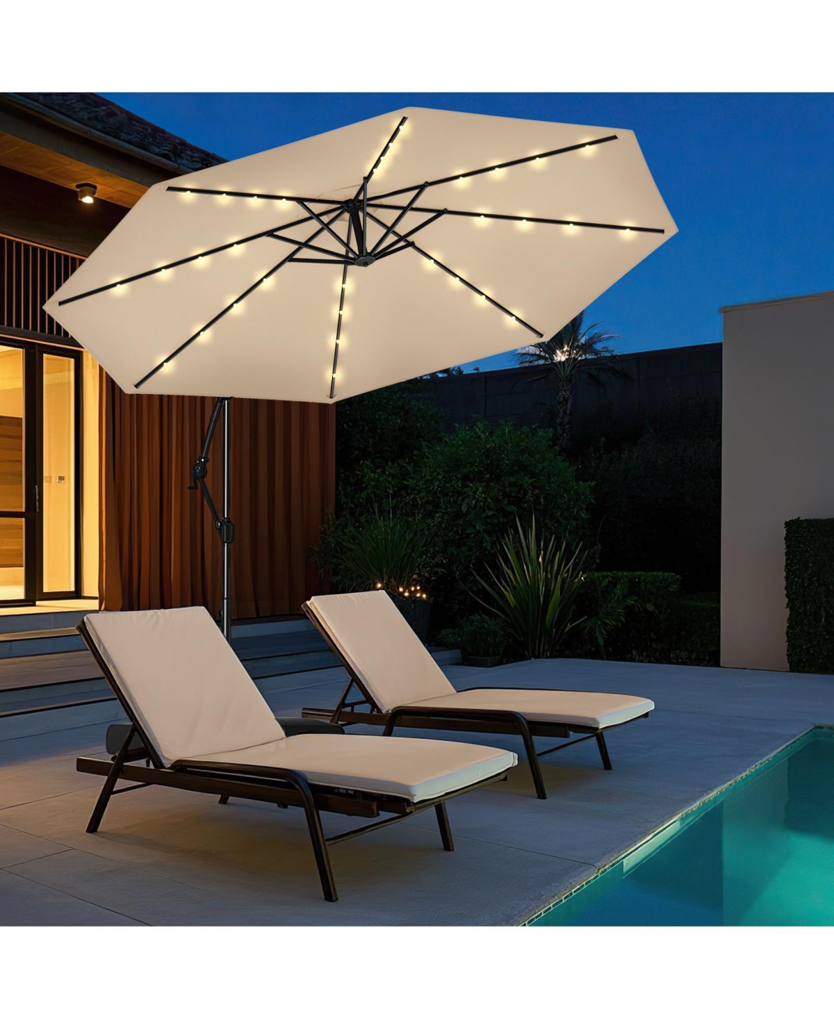 Slickblue-Solar Offset Patio Umbrella with Base and 32 Led Lights