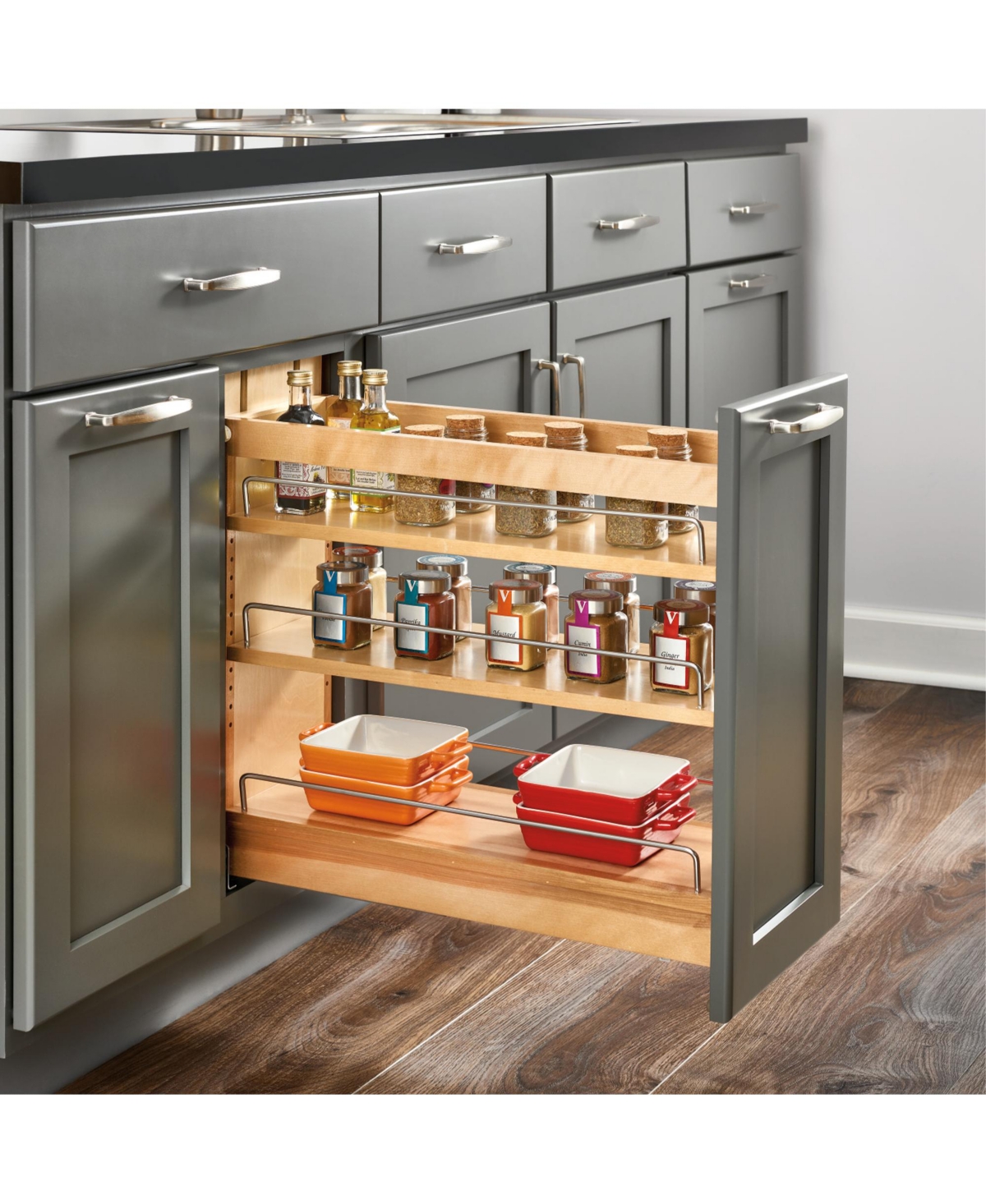 Rev-a-Shelf 11" Door/ Drawer Base Cabinet Organizer Soft-close, 448-bddsc-11C