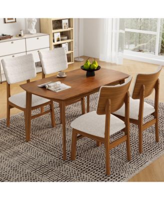 Farmhouse Dining Set for 4 with Wood Table and 4 Upholstered Chairs