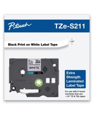 TZES211 0.23 in. x 26.2 ft. Extra-Strength Adhesive Laminated Labeling Tape - Black on White