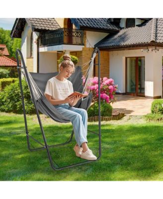 Heavy-duty Hammock Chair with Stand Metal Frame Storage Pocket Quality Fabric
