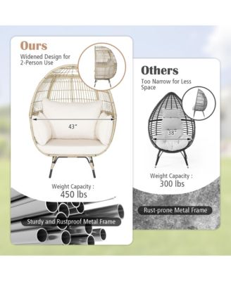 Patio Oversized Rattan Egg Chair Lounge Basket with 4 Cushions for Indoor Outdoor