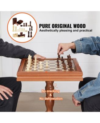 3-in-1 Chess Checkers Backgammon Table Set 18" Wooden Game Table