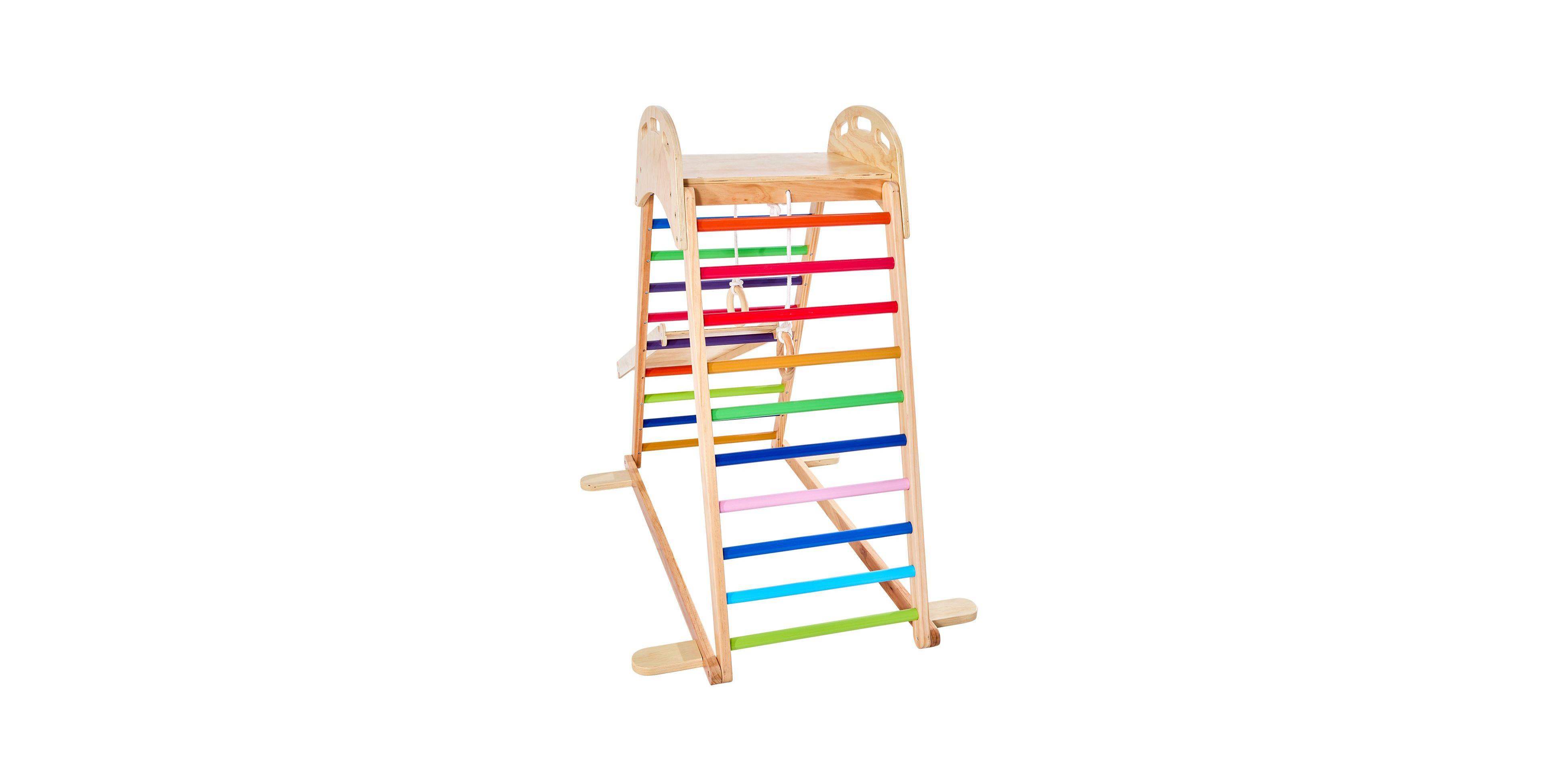 Sugift 4-in-1 Wooden Jungle Gym with Climbing Wall, Slide & Montessori-Style Design