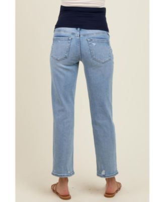 Maternity Light Blue Distressed Open Knee Ankle Straight Leg Jeans